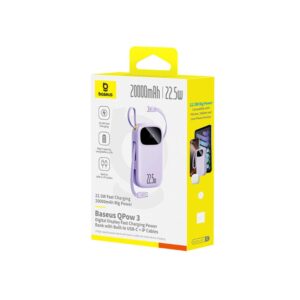 Baseus Qpow3 skaitmeninio ekrano greitojo įkrovimo išorinė baterija 22.5W 20000mAh Nebula Purple - Image 3