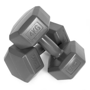 Šešiakampių hantelių rinkinys 2x4 kg, treniruočių svoriai, fitneso svoris, pilka, ModernHome - Image 5
