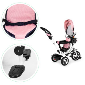 Triratis su besisukančiu stogeliu, patvariais guminiais ratais, rožinis ECOTOYS - Image 5