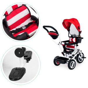 Triratis su besisukančiu stogeliu, patvariais guminiais ratais, raudonas ECOTOYS - Image 5