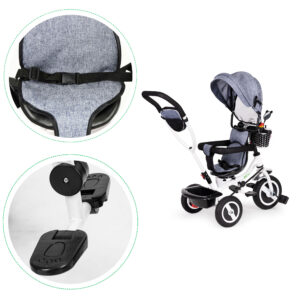 Triratis su besisukančiu stogeliu, patvariais guminiais ratais, pilkas ECOTOYS - Image 5