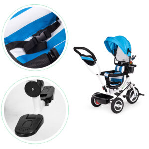 Triratis su besisukančiu stogeliu, patvariais guminiais ratais, mėlynas ECOTOYS - Image 5