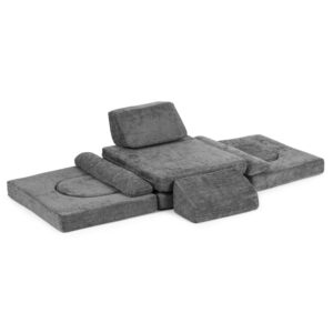 Sulankstoma modulinė sofa vaikams, didelė, 2 vietų, „pasidaryk pats“ (DIY), 10 minkštų pagalvėlių, šenilo audinys – pilka ECOTOYS - Image 5
