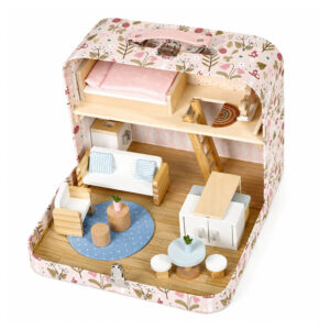 Lėlių namelis lagaminėlyje, dviaukštis, su mediniais baldais, 20 priedų rinkinys ECOTOYS - Image 5