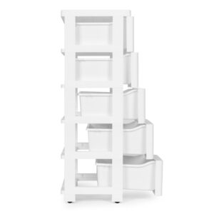 Lentynų blokas su 5 ištraukiamais stalčiais ir ratukais, baltas, ModernHome - Image 5