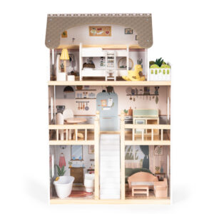 Medinis lėlių namelis Laura, 3 aukštai, 5 kambariai, 15 baldų ECOTOYS - Image 5