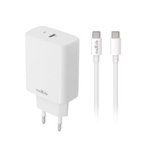 Maxlife MXTC-10-20C PD QC įkroviklis 1x USB-C 20W baltas + USB-C – USB-C laidas 20W