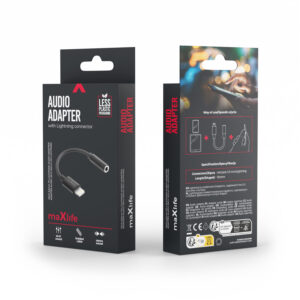 Maxlife garso adapteris MXJL-02 jack 3,5 mm - Lightning juodas - Image 2