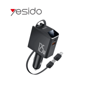 YESIDO AUTOMOBILINIS ĮKROVIKLIS Y71 125W GREITAS ĮKROVIMAS 4in1 LED + C+iP LAIDAS 65W JUODAS - Image 2