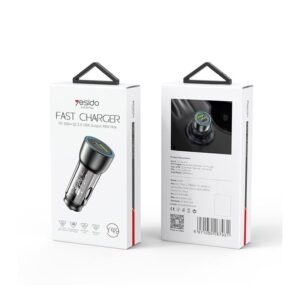 YESIDO AUTOMOBILINIS ĮKROVIKLIS Y49 PD 30W QC3.0 18W USB-A+C JUODAS - Image 2