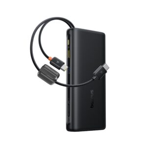 Baseus skaitmeninio ekrano išorinė baterija su dviem integruotais USB-C laidais 25000mAh 145W Cosmic Black