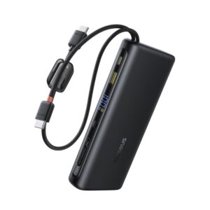Baseus skaitmeninio ekrano išorinė baterija su dviem integruotais USB-C laidais 25000mAh 145W Cosmic Black - Image 3
