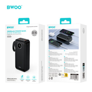 BWOO 22,5W 30000 mAh išorinė baterija su LCD ekranu, juoda - Image 5