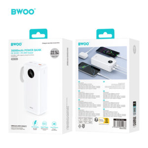 BWOO 22,5W 30000 mAh išorinė baterija su LCD ekranu, balta - Image 5