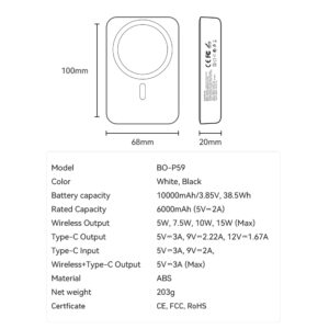 BWOO 20W 10000 mAh išorinė baterija, balta - Image 3