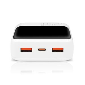 Išorinė baterija 10 000 mAh, 2× USB, 1× USB-C 22,5 W, QC4+, LCD ekranas, balta - Image 3