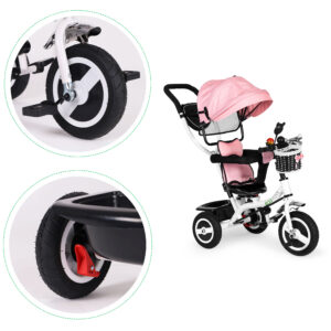 Triratis su besisukančiu stogeliu, patvariais guminiais ratais, rožinis ECOTOYS - Image 6