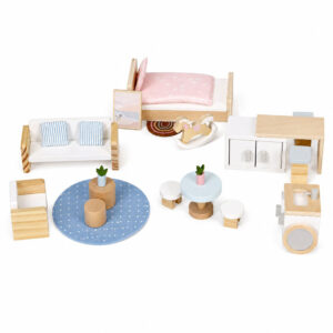 Lėlių namelis lagaminėlyje, dviaukštis, su mediniais baldais, 20 priedų rinkinys ECOTOYS - Image 6