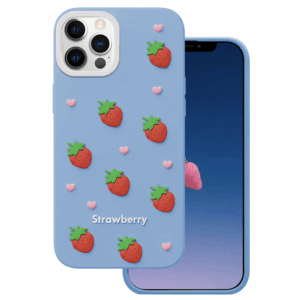 Braškių dizaino dėklas Apple iPhone 12 / 12 Pro 6,1" mėlynas