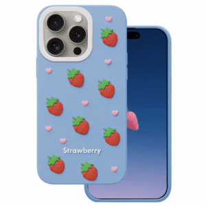 Braškių dizaino dėklas Apple iPhone 14 Pro / 15 Pro 6,1" mėlynas