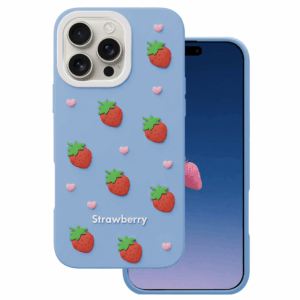 Braškių dėklas Apple iPhone 16 Pro Max 6,9" mėlynas