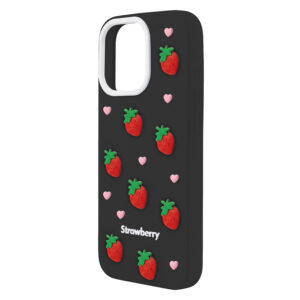 Braškių dizaino dėklas Apple iPhone 12 / 12 Pro 6,1" juodas - Image 3