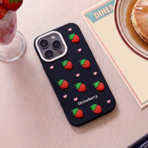 Braškių dizaino dėklas Apple iPhone 12 / 12 Pro 6,1" juodas - Image 6