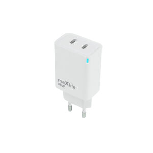 Maxlife MXTC-09-45CC GaN PD QC įkroviklis 2x USB-C 45W baltas