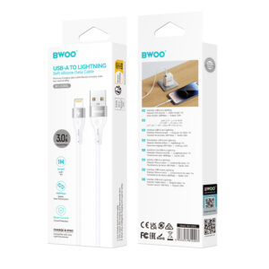 BWOO Kabelis USB - Lightning 1m 3A Minimalistinis Silikoninis Baltas X280L - Image 2