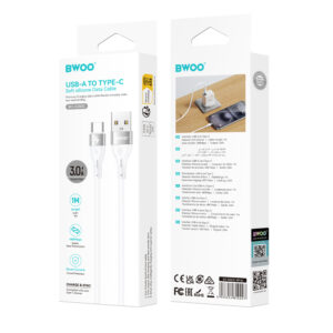 BWOO USB – USB-C laidas 1m 3A minimalistinis silikoninis baltas X280C - Image 2