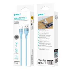 BWOO USB - USB-C laidas 1m 3A minimalistinis silikoninis mėlynas X280C - Image 2