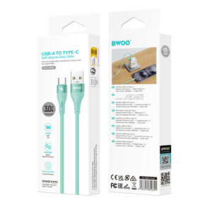 BWOO USB - USB-C laidas 1m 3A minimalistinis silikoninis žalias X280C - Image 5