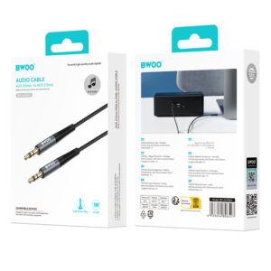 BWOO AUX laidas 3.5mm - 3.5mm, nailono pynė + aliuminio lydinio korpusas BO-AUX064 juodas - Image 6