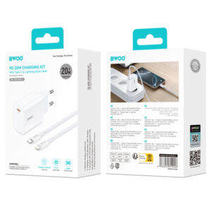 BWOO CDA159 PD sieninis įkroviklis 20W 1x USB-C jungtis + Lightning baltas - Image 6