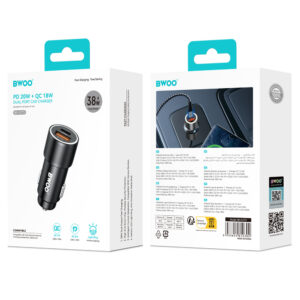 BWOO BO-CC73 PD automobilinis įkroviklis 1x USB-C - USB-A jungtis 38W sidabrinis - Image 6