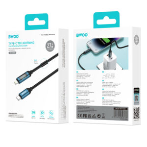 BWOO USB-C į Lightning laidas 1m 27W su LED ekranu, pintas, juodas - Image 4
