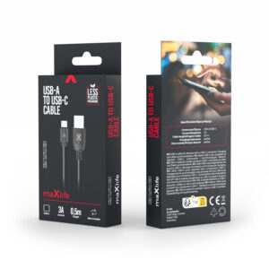 Maxlife laidas USB - USB-C 0,5 m 3A juodas - Image 2