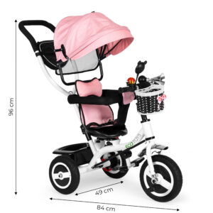 Triratis su besisukančiu stogeliu, patvariais guminiais ratais, rožinis ECOTOYS - Image 7