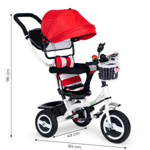 Triratis su besisukančiu stogeliu, patvariais guminiais ratais, raudonas ECOTOYS - Image 7