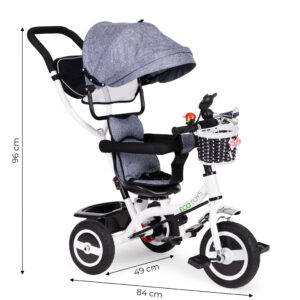Triratis su besisukančiu stogeliu, patvariais guminiais ratais, pilkas ECOTOYS - Image 7