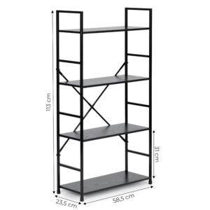 Moderni plati medinė lentyna su 4 lentynomis LOFT juoda ModernHome - Image 7