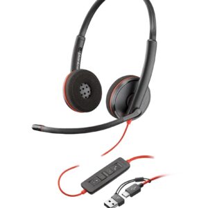 HP Poly „Poly Blackwire 3220“ stereofoninės ausinės su „USB-C“ jungtimi ir „USB-C/A“ adapteriu (didelis kiekis)