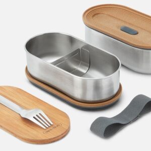 black+blum BAM-BT-L016 indas maistui laikyti Ovalus „Box“ 0,5 L Bamboo, Nerūdijančiojo plieno 2 vnt - Image 3