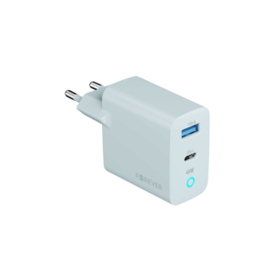 Forever Vibe-TC45AC GaN PD QC įkroviklis 1x USB-C 1x USB 45W sidabrinis