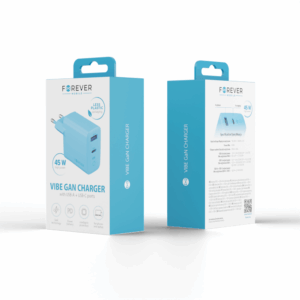 Forever Vibe-TC45AC GaN PD QC įkroviklis 1x USB-C 1x USB 45W dangaus mėlyna - Image 2