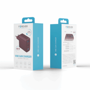 Forever Vibe-TC45AC GaN PD QC įkroviklis 1x USB-C 1x USB 45W tamsios vyšnios spalvos - Image 2