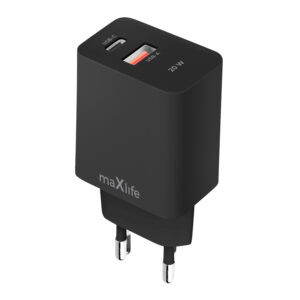 Maxlife MXTC-13-20AC PD QC įkroviklis 1x USB-C 1x USB 20W juodas