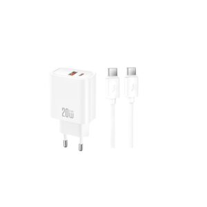 XO sieninis įkroviklis CE42 PD 30W 1x USB-C 1x USB baltas + laidas USB-C - USB-C