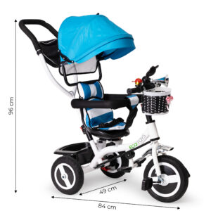 Triratis su besisukančiu stogeliu, patvariais guminiais ratais, mėlynas ECOTOYS - Image 8