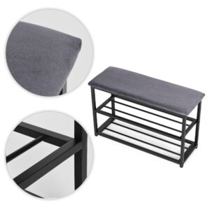 Apmuštas batų suoliukas su sėdyne 80 cm, 2 lentynos, ModernHome - Image 8